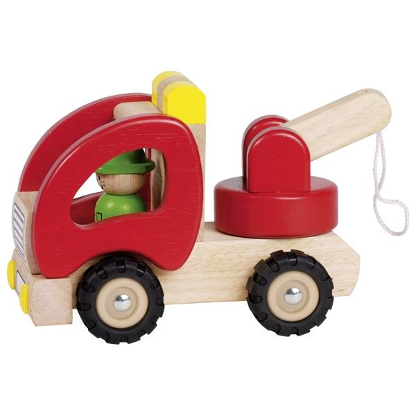Abschleppwagen aus Massivholz mit echter Gummibereifung