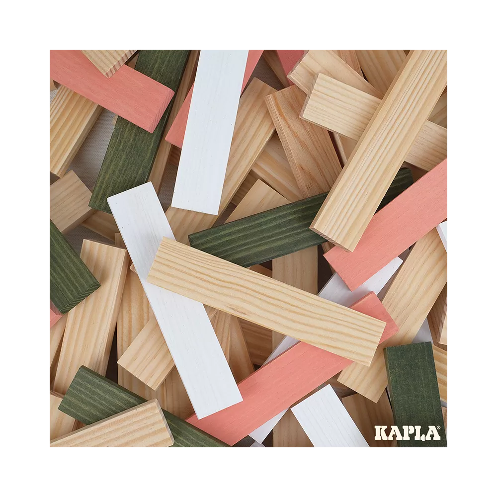 Kapla-rosa-11 Kapla 200er Box rosa - 200 Holzbausteine in verschiedenen Frühlings-Farben. KiTa-Spielewelt